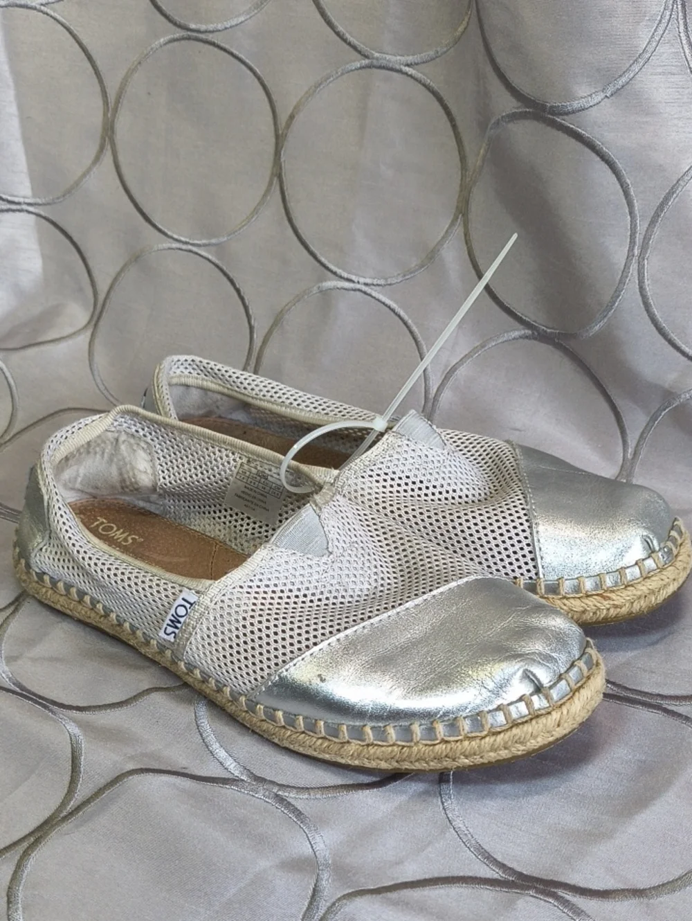 Toms Women's Silver White Mesh Espadrille jute-wrapped sole Slip-On AB